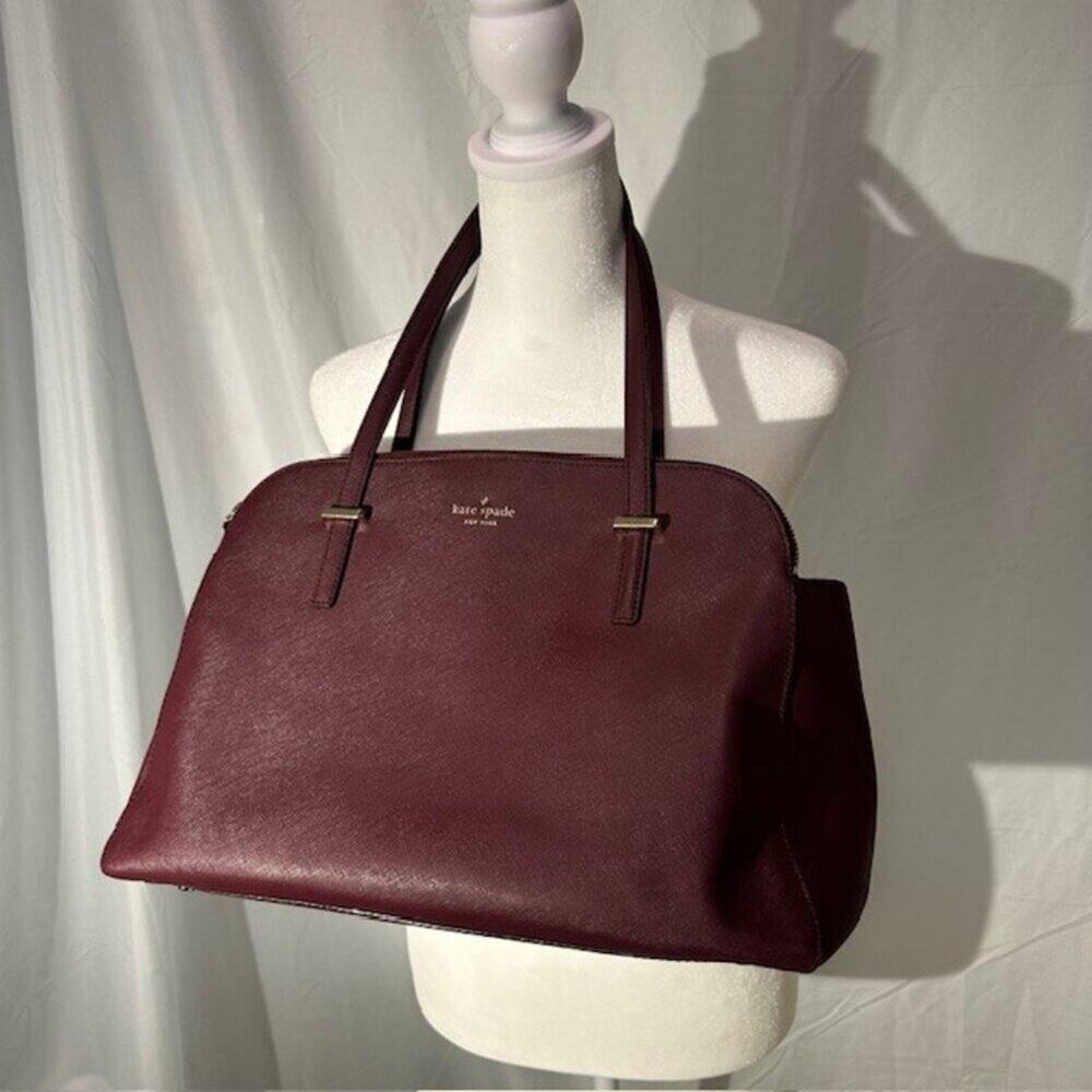 Kate Spade Laurel Way Dally Deep Plum Purple Crosshatched Leather Shoulder Bag
